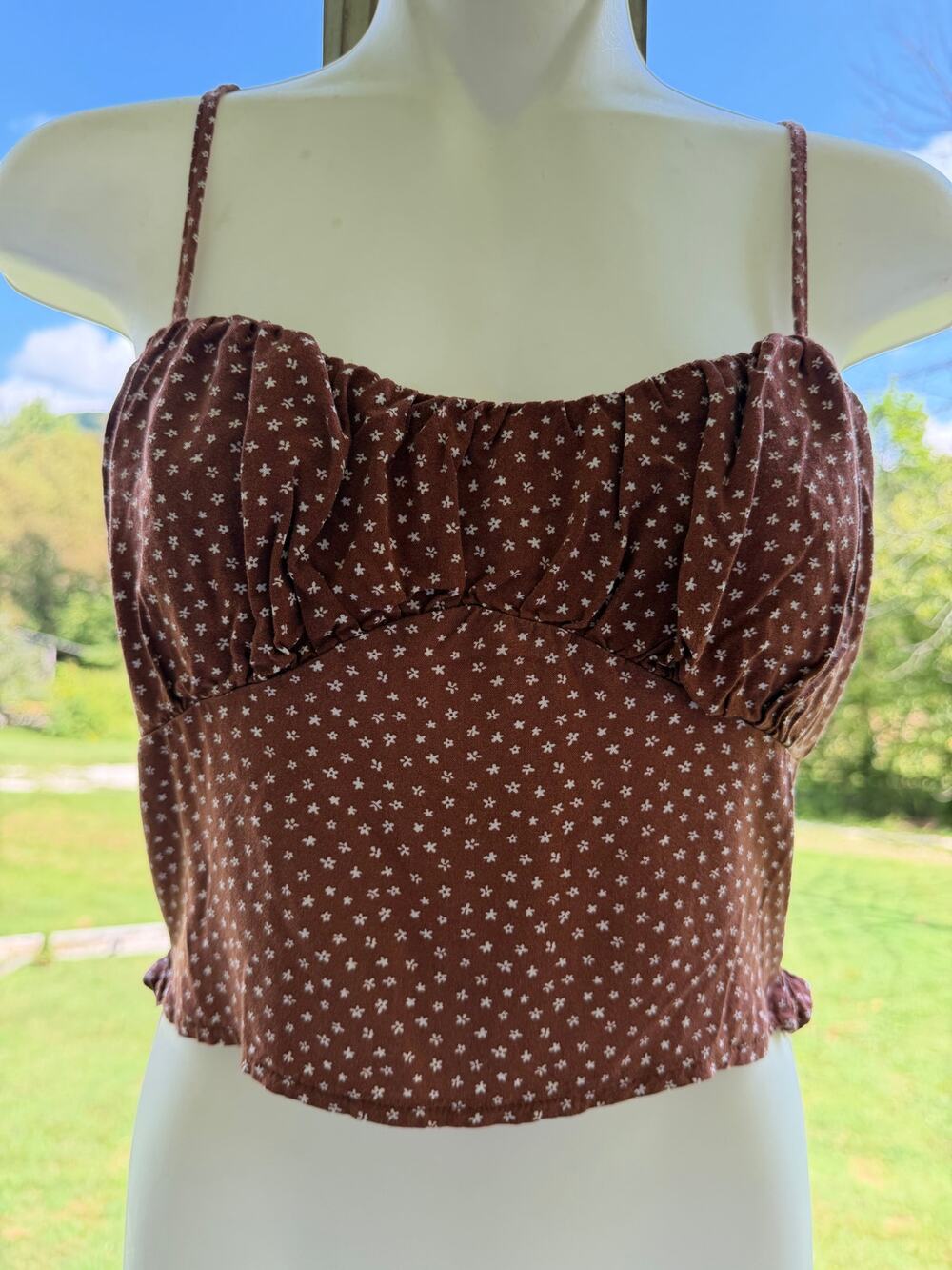 LA Hearts Brown Floral Cami Crop Top S Milkmaid Cottagecore Boho Prairie Y2K